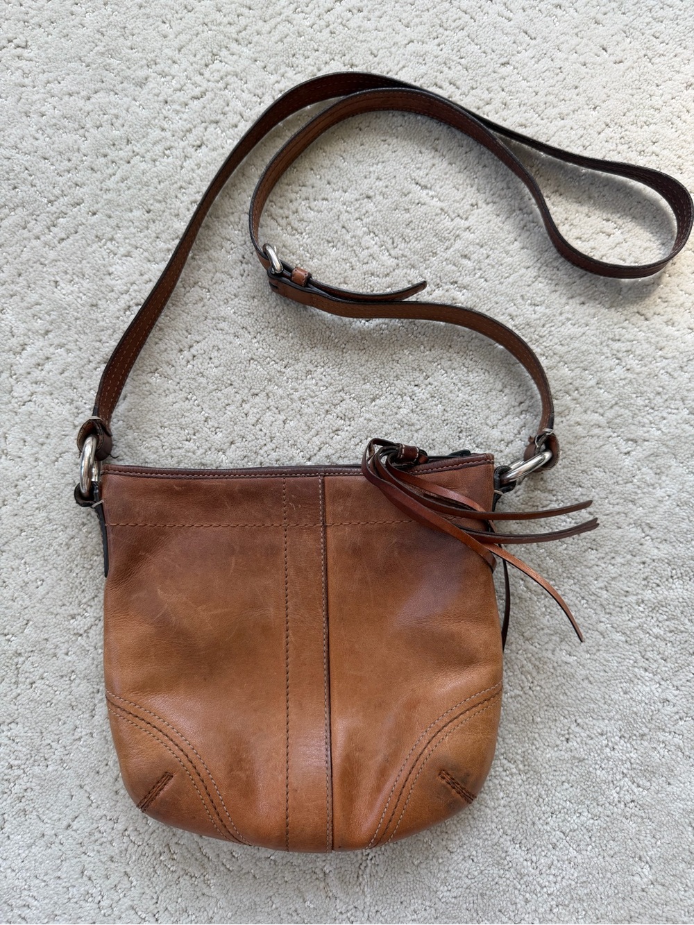 Vintage Coach Cognac Brown Leather Crossbody Bag - Authentic